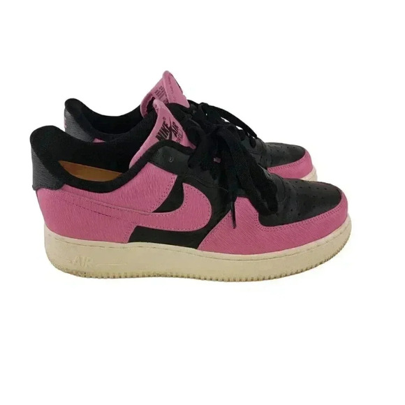 Nike Air force 1 Womens Sneakers Pink Black Leather Round Toe Lace Up Size 8.5 - Picture 1 of 9